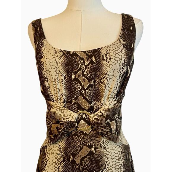 Donna Morgan‎ 100% Silk Dress Size 10 Earthy Animal Print Snakeprint Python Y2K - Picture 2 of 9